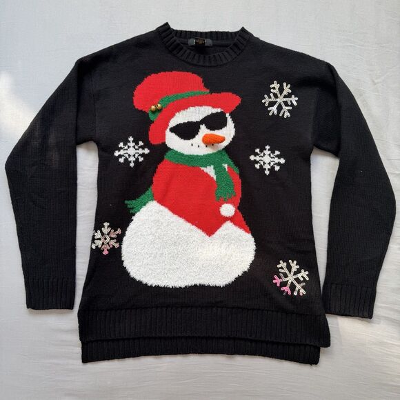 Forever 21 Snowman Ugly Christmas Sweater Black Women's SMALL - Picture 4 of 8
